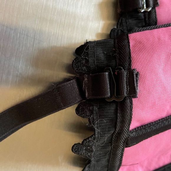 Frederick's of Hollywood Pink Satin Halter Neck Lace Up Corset with Black Lace - Picture 3 of 9